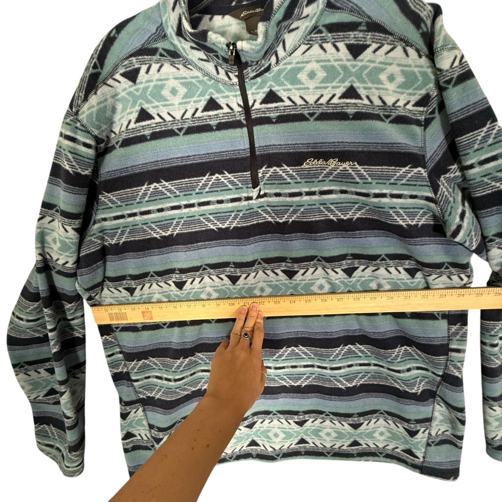 Eddie Bauer Men's Aztec Blue Fleece Pull Over 1/4 Zip Southwestern Gorpcore XL - Picture 4 of 8